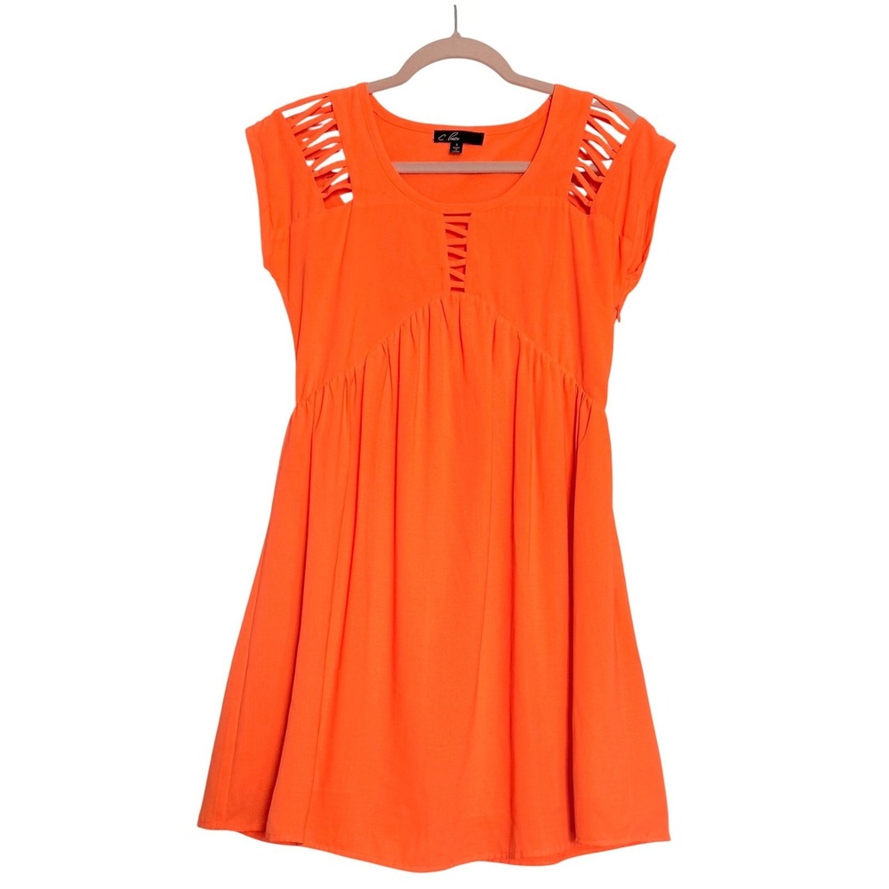 C. Luce Neon Orange Cutout Shoulder Dress Small‎ Flowy Lined Summer